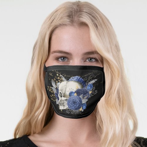 Goth Skull and Rose Blue and Black Gothic Face Mask