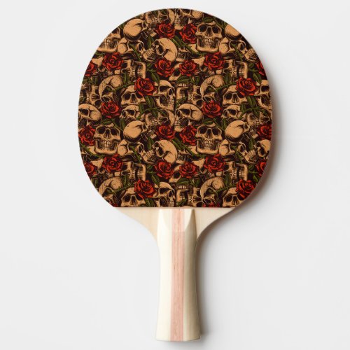 Goth Skull and Roses Graffiti pattern  Ping Pong Paddle
