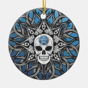 Goth Skull - Blue Ceramic Ornament