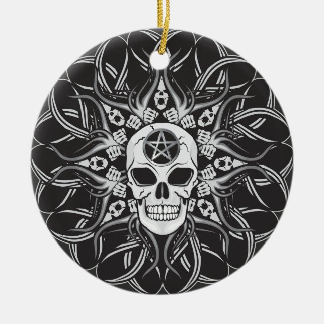 Goth Skull Ceramic Ornament (Front)