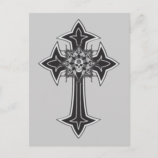 Goth Skull Cross Postcard (Front)