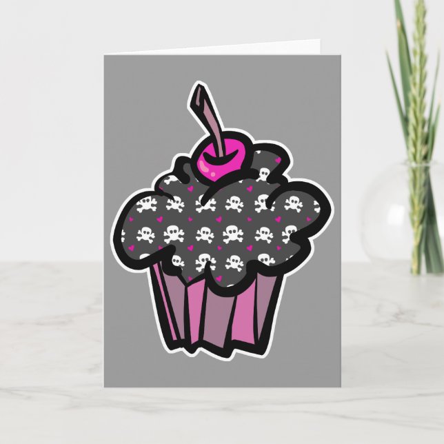 goth skull crossbones cupcake card (Front)