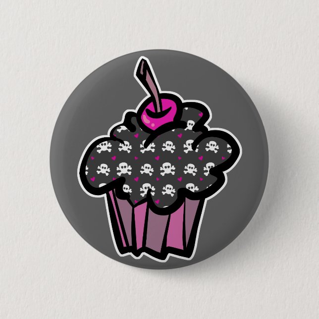 goth skull crossbones cupcake pinback button (Front)