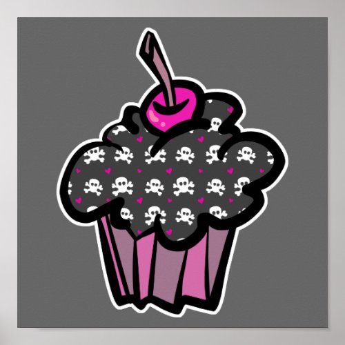 goth skull crossbones cupcake poster