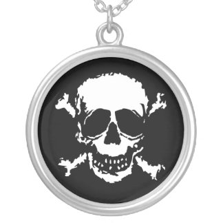Goth Skull Crossbones Graphic Block Print Necklace