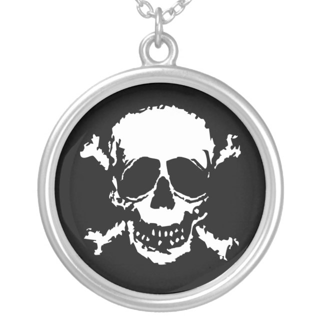 Goth Skull Crossbones Graphic Block Print Necklace (Front)