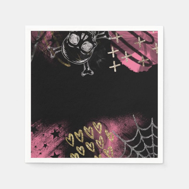 Goth Skull Halloween Sweet 16 Birthday Party Napkins (Front)