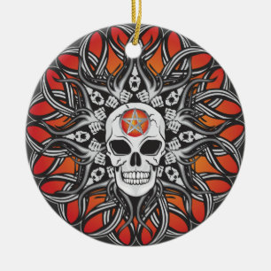 Goth Skull - Orange Ceramic Ornament