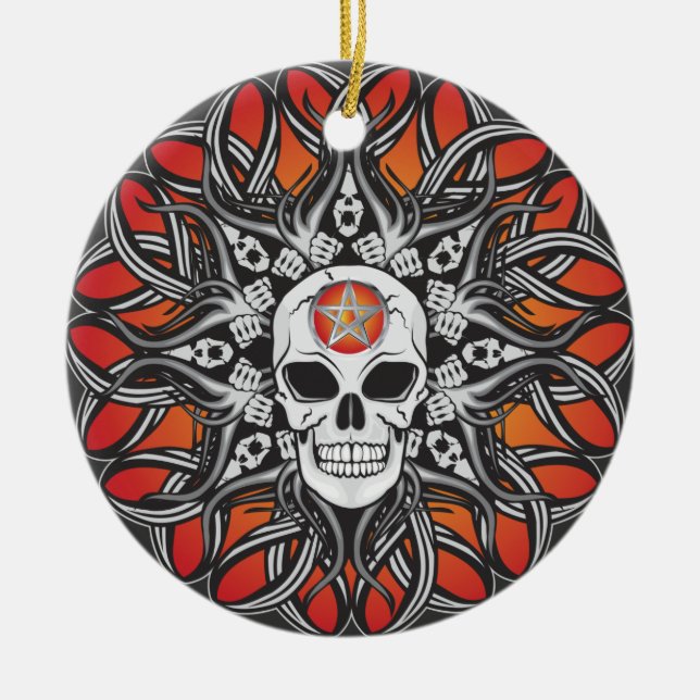 Goth Skull - Orange Ceramic Ornament (Front)