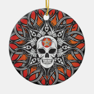 Goth Skull - Orange Ceramic Ornament
