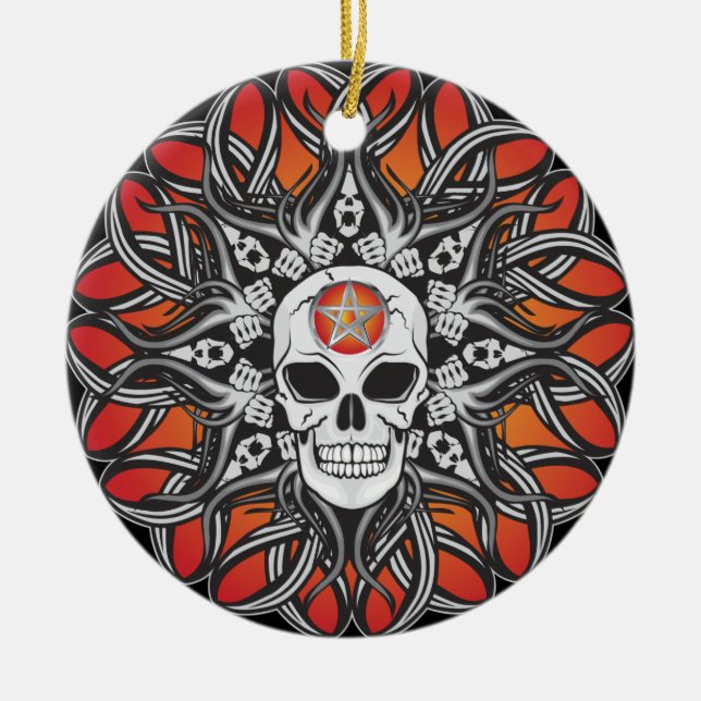Goth Skull - Orange Ceramic Ornament (Front)