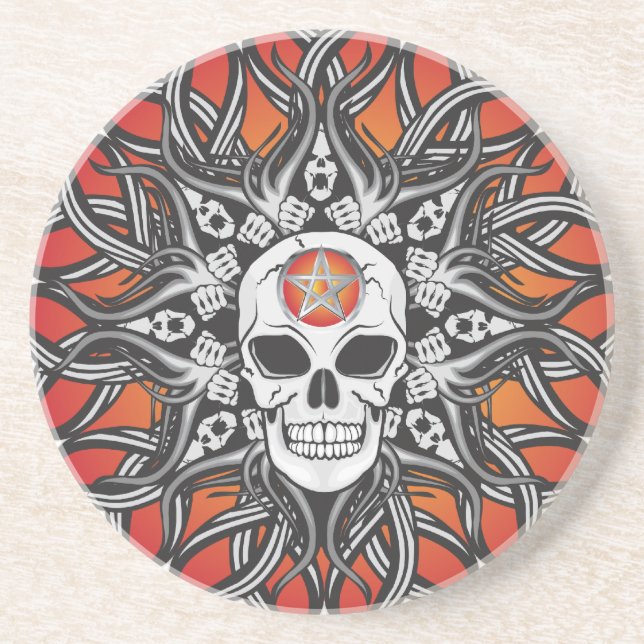 Goth Skull - Orange Drink Coaster (Front)