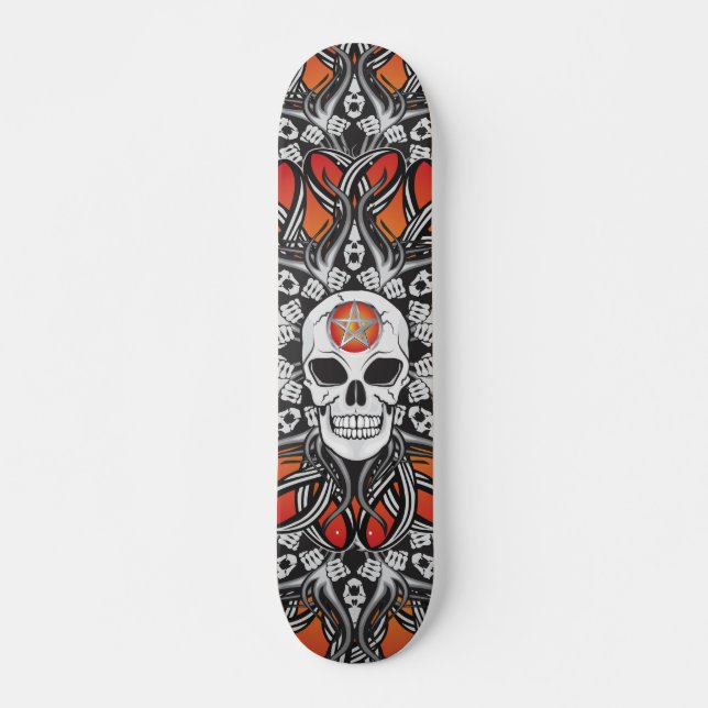 Goth Skull - Orange skate Skateboard Deck (Front)