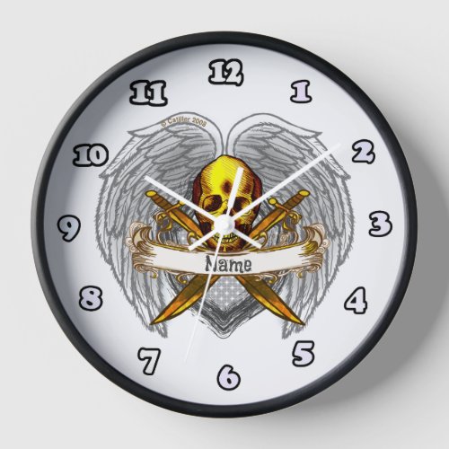 Goth skull Private Warrior Clock