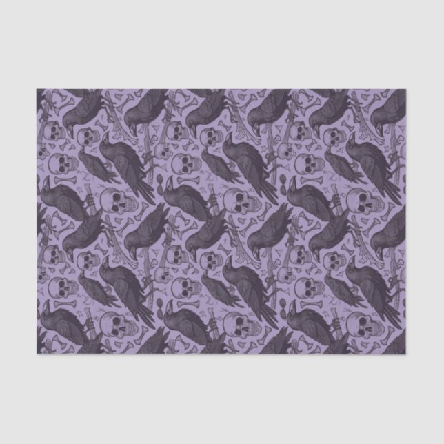 Goth Skull & Raven in Purple, Midnight Macabre  Tissue Paper (Front)