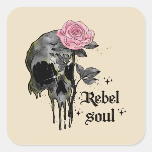 Goth Skull  Rebel Soul Square Sticker
