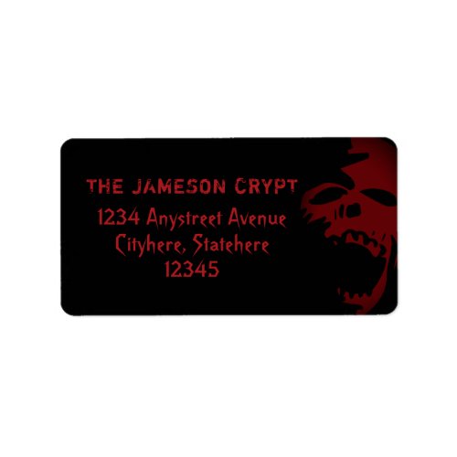 Goth Skull Red and Black Horror Theme Halloween Label