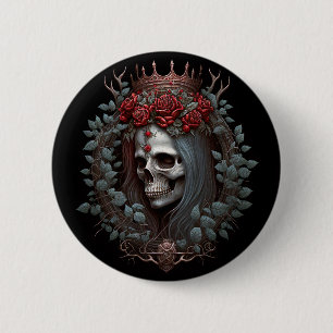 Goth Skull Roses Crown Gothic Button