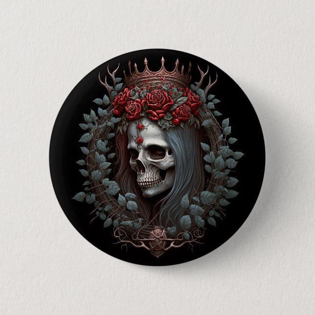 Goth Skull Roses Crown Gothic Button (Front)