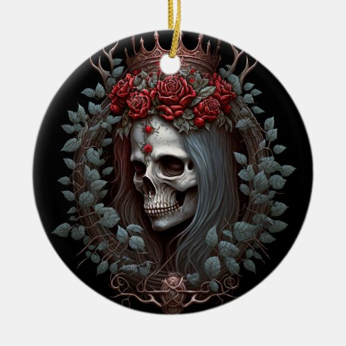 Goth Skull Roses Crown Gothic Ceramic Ornament