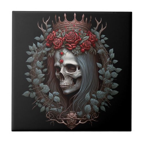 Goth Skull Roses Crown Gothic Ceramic Tile