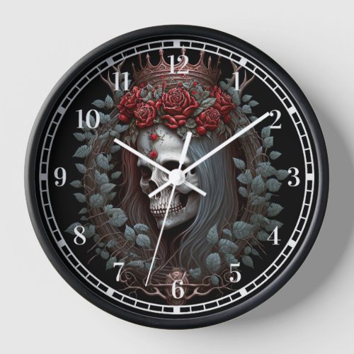 Goth Skull Roses Crown Gothic Clock