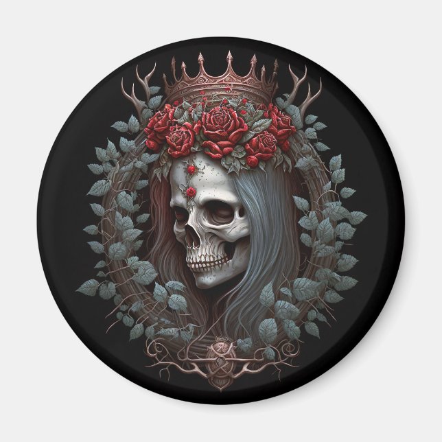 Goth Skull Roses Crown Gothic Magnet (Front)
