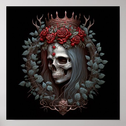 Goth Skull Roses Crown Gothic Poster