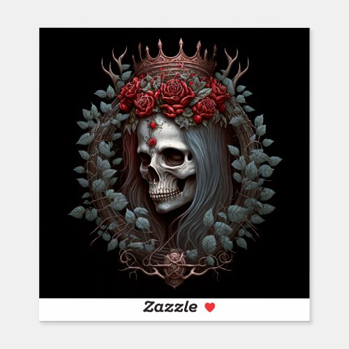 Goth Skull Roses Crown Gothic Sticker