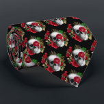 Goth Skull with Red Flowers & Gold Leaves Neck Tie<br><div class="desc">A tie with a goth style illustration.  
Beautiful red roses and gold leaves surrounding a black and white skull.</div>