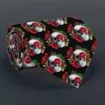 Goth Skull with Red Flowers & Gold Leaves Neck Tie<br><div class="desc">A tie with a goth style illustration.  
Beautiful red roses and gold leaves surrounding a black and white skull.</div>