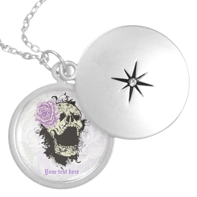 Goth skull with vintage purple rose necklace (Front)