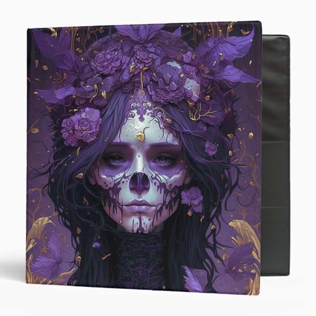 Goth Skull Woman Dark Fantasy Art 3 Ring Binder (Front/Inside)