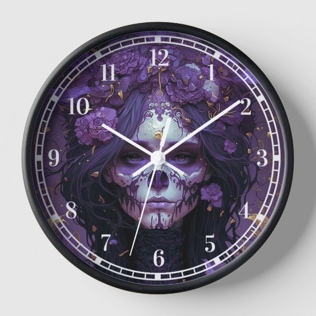 Goth Skull Woman Dark Fantasy Art Clock (Front)