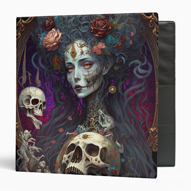 Goth Skull Zombie Woman Gothic 3 Ring Binder (Front/Inside)