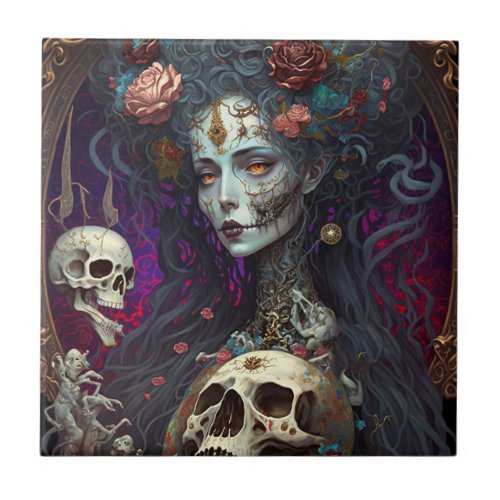 Goth Skull Zombie Woman Gothic Ceramic Tile