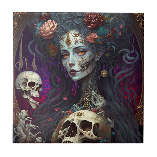 Goth Skull Zombie Woman Gothic Ceramic Tile (Front)