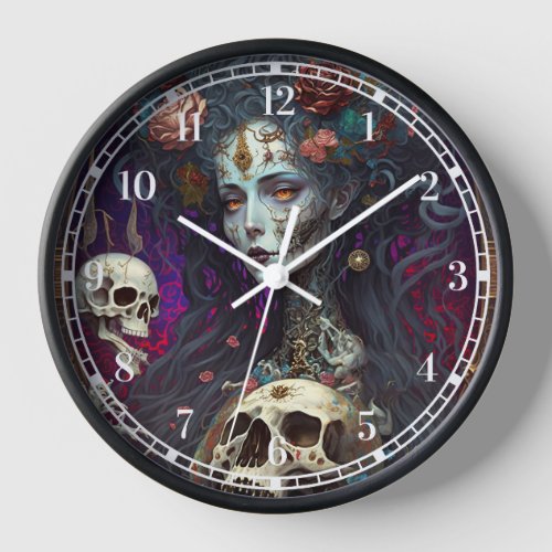 Goth Skull Zombie Woman Gothic Clock