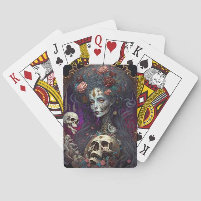 Goth Skull Zombie Woman Gothic Poker Cards (Back)