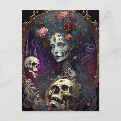 Goth Skull Zombie Woman Gothic Postcard