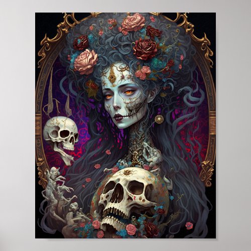 Goth Skull Zombie Woman Gothic Poster