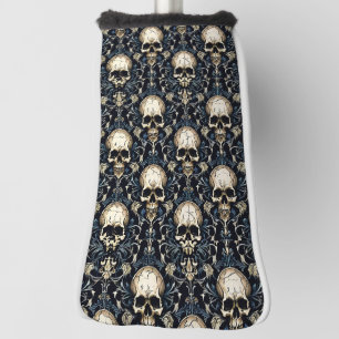 Goth Skulls and Blue Floral Golf Head Cover