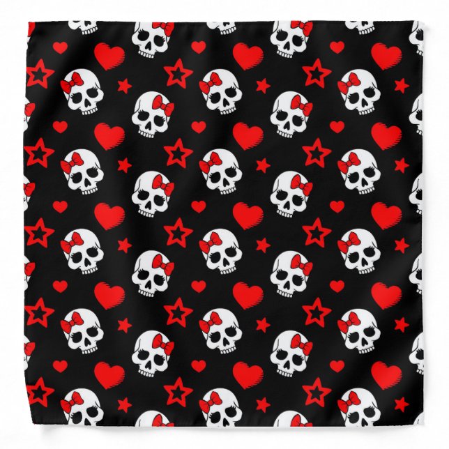 Goth Skulls & Hearts Bandana (Front)