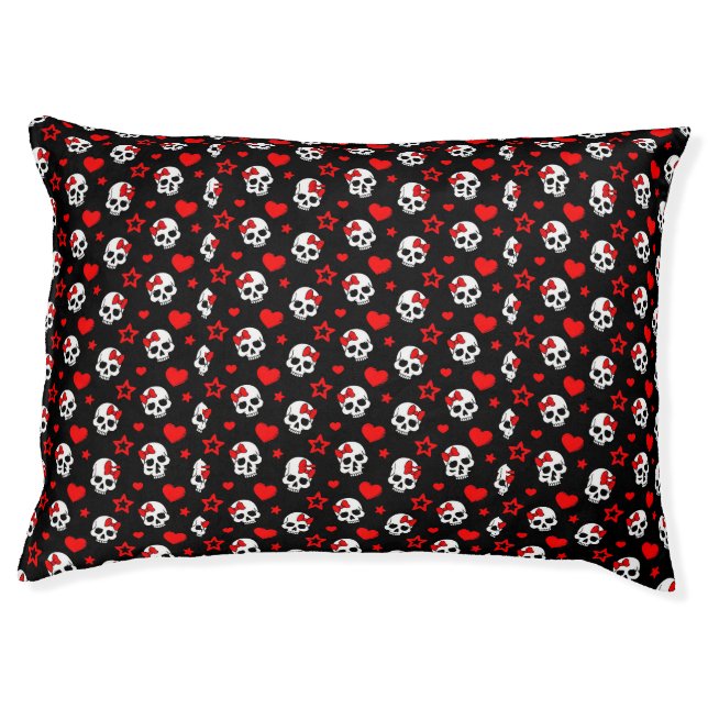 Goth Skulls & Hearts Pet Bed (Front)