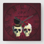 Goth Skulls Married Couple Custom Wedding Square Wall Clock at Zazzle
