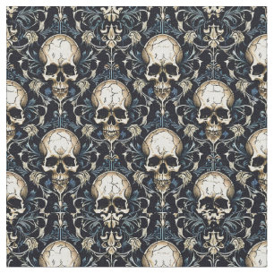 Goth Skulls with Blue Floral Fabric