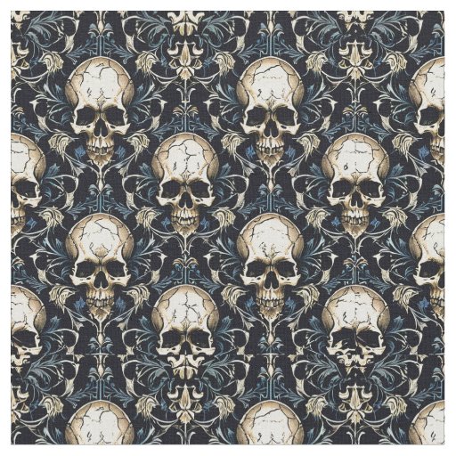 Goth Skulls with Blue Floral Fabric