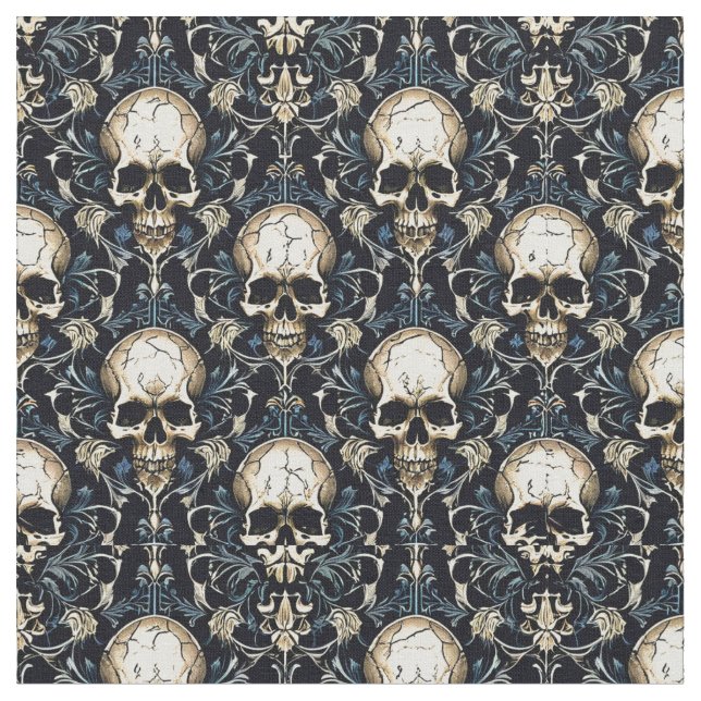 Goth Skulls with Blue Floral Fabric (Close Up)