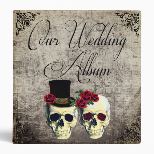 Goth Skulls with Roses Wedding Photo Album 3 Ring Binder