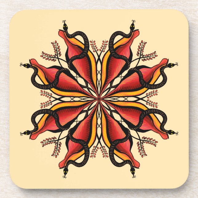 Goth Snakes Flower Tattoo Style Beverage Coaster (Front)